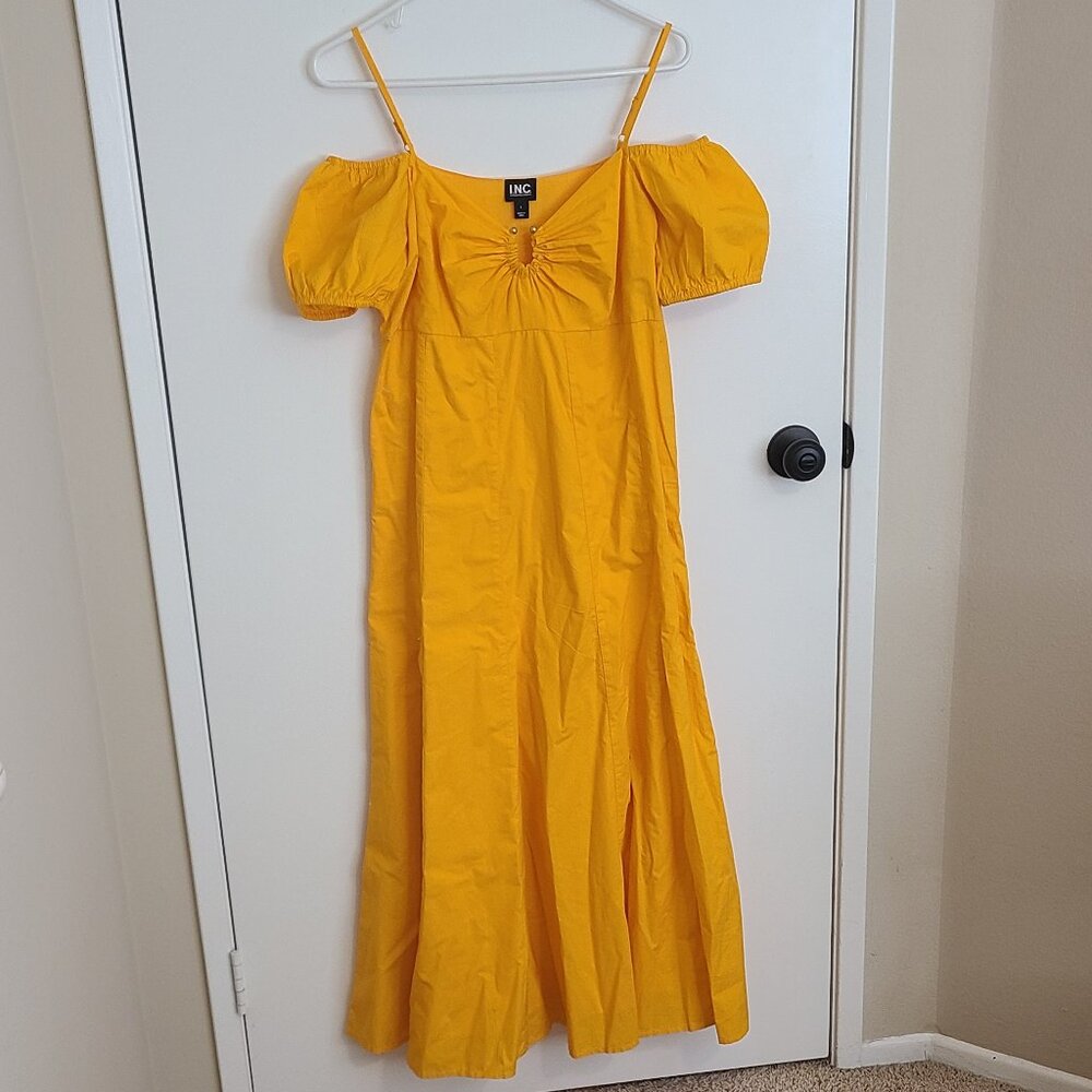 INC off the shoulder yellow gold midi or maxi dress